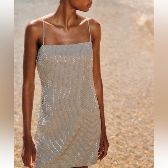 Zara NWT Silver Beaded Mini Dress - Picture 2 of 11